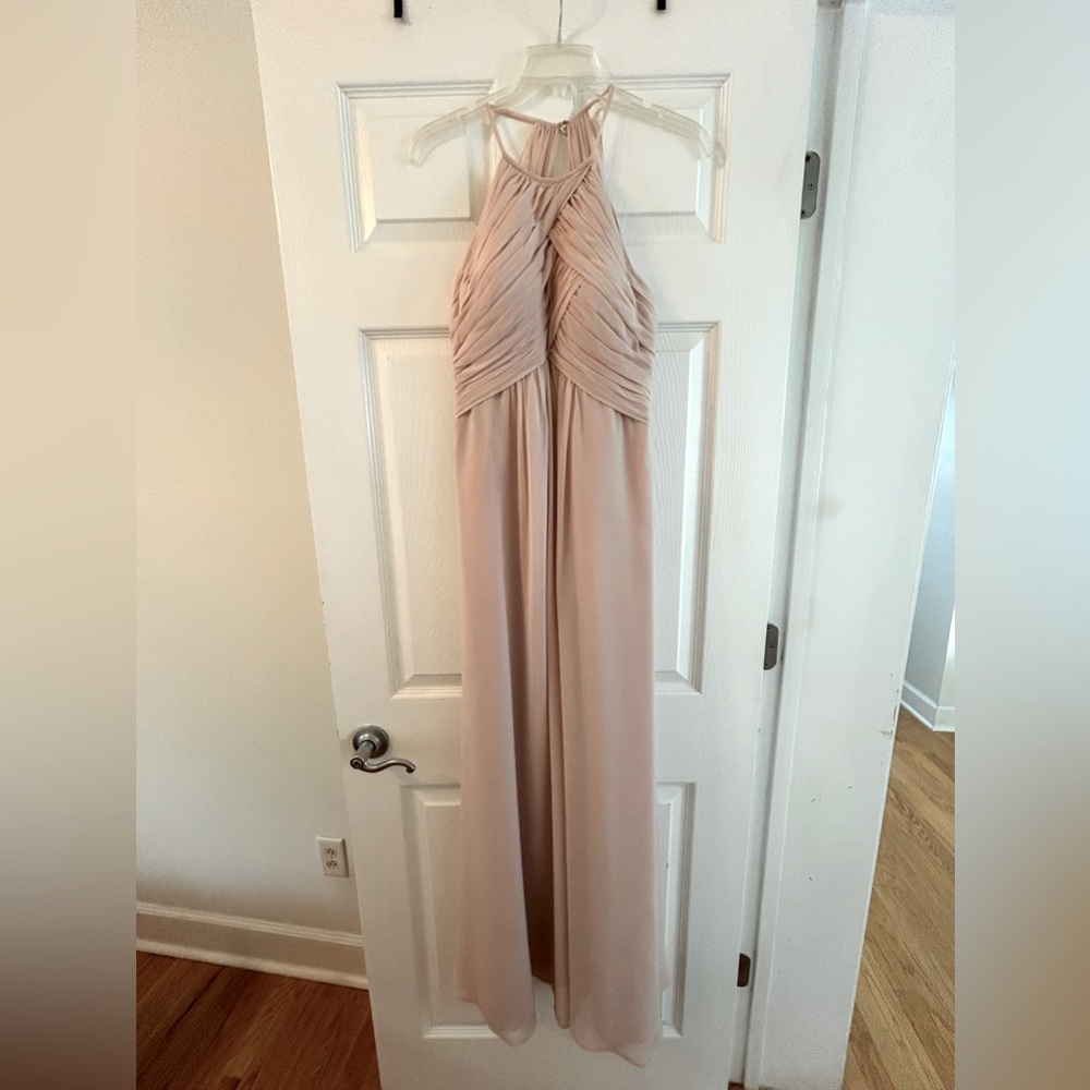 Rose Petal Pink A-Line Halter Pleated Chiffon Dress